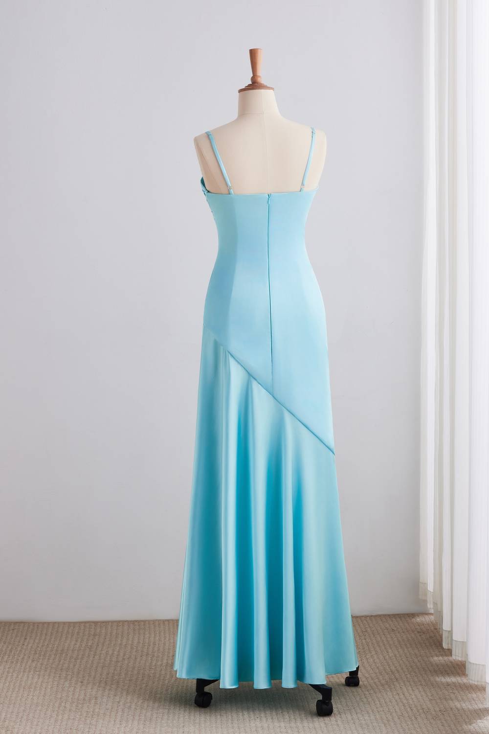 Blue Spaghetti Strap Long Prom Dress with Zipper Back