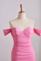 Pink Off-the-shoulder Ruched Fitted Dress