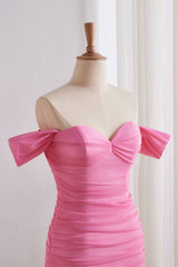 Pink Off-the-shoulder Ruched Fitted Dress