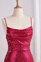 Fuchsia Spaghetti Strap Sequin Lace-up Back Dress