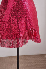 Fuchsia Spaghetti Strap Sequin Lace-up Back Dress