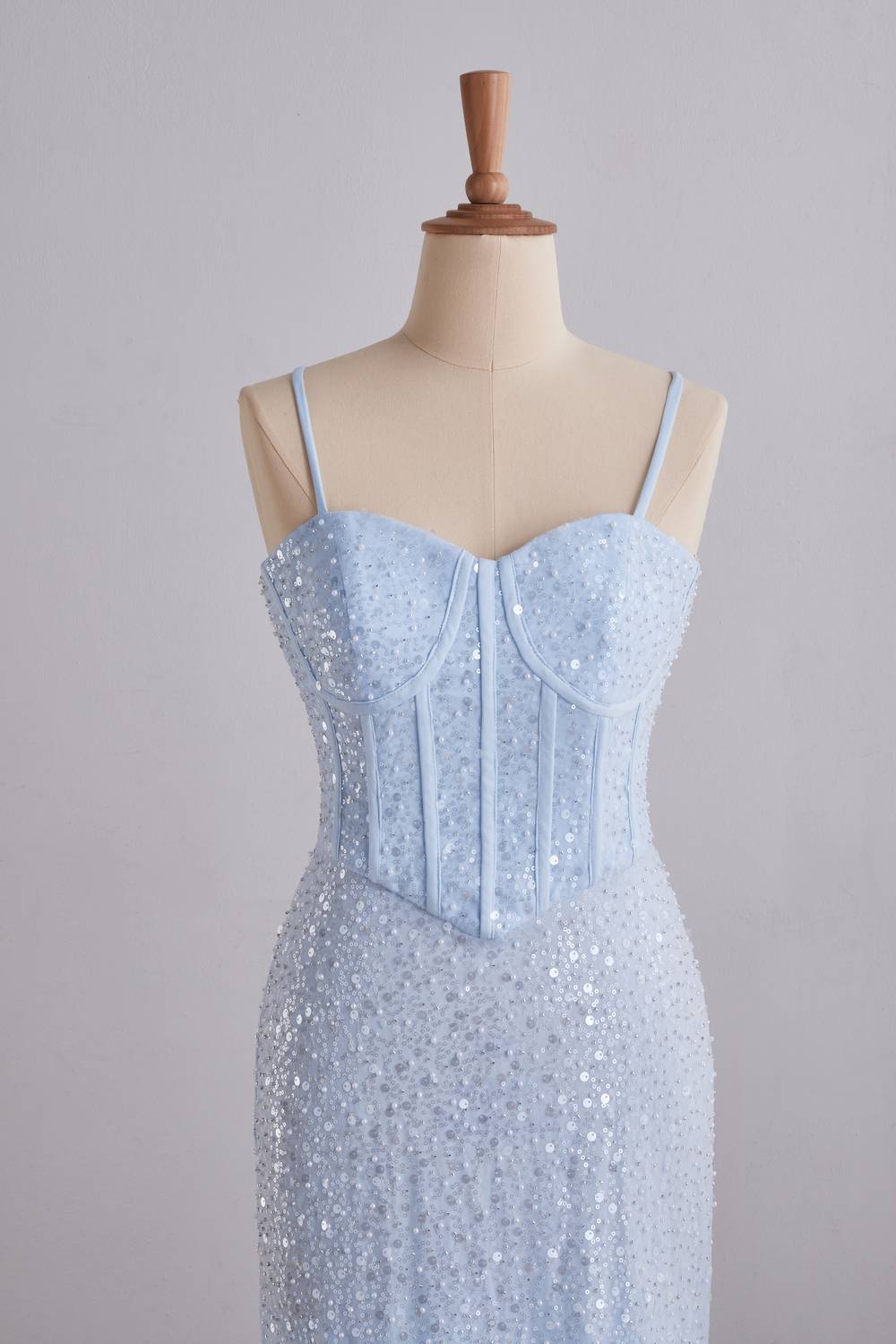 Blue Spaghetti Strap Sequin Long Mermaid Dress