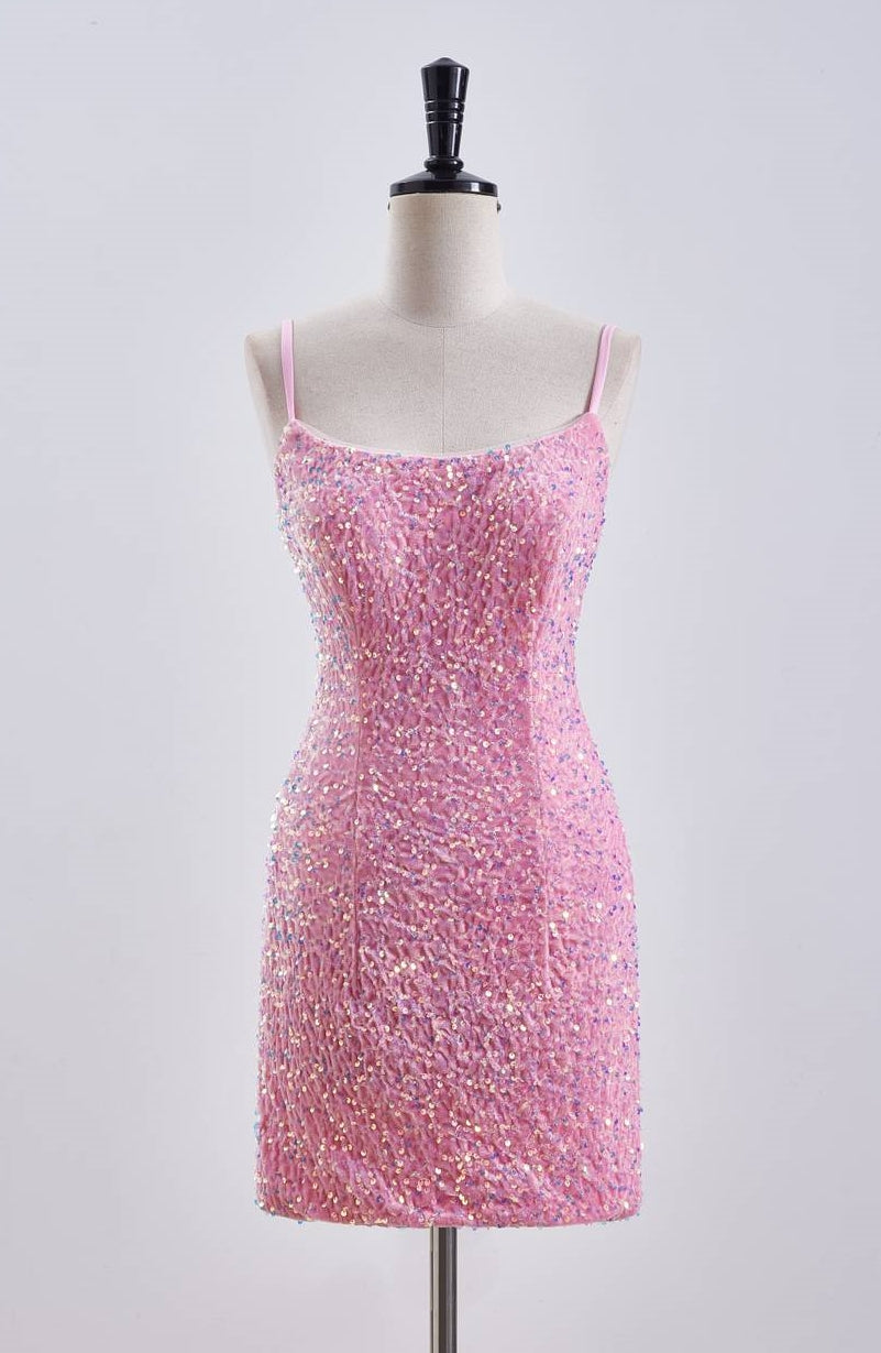 Fuchsia Sequin Tight Short Homecoming Dress