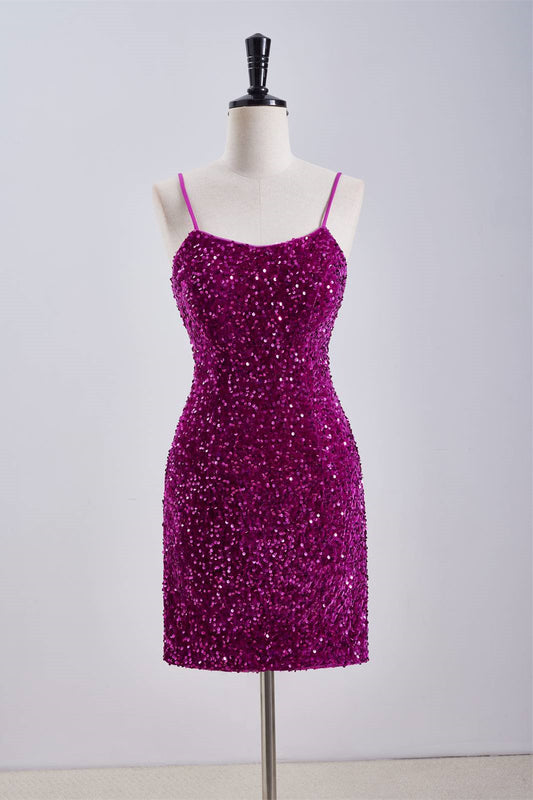 Fuchsia Sequin Tight Short Homecoming Dress