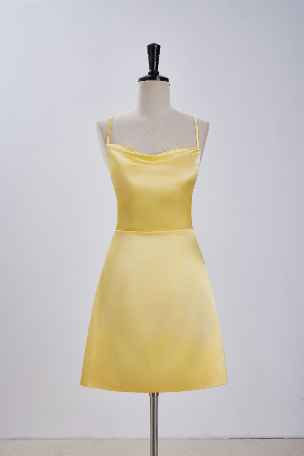 Cowl Neck Yellow Straps A-line Short Dress