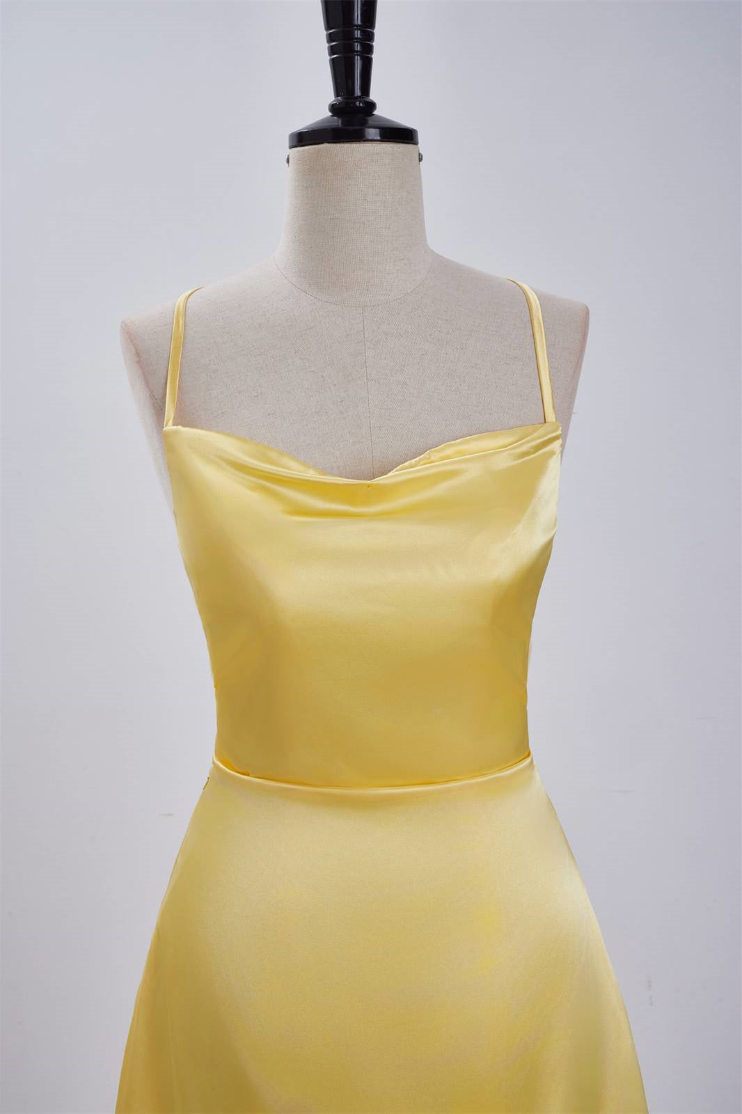 Cowl Neck Yellow Straps A-line Short Dress