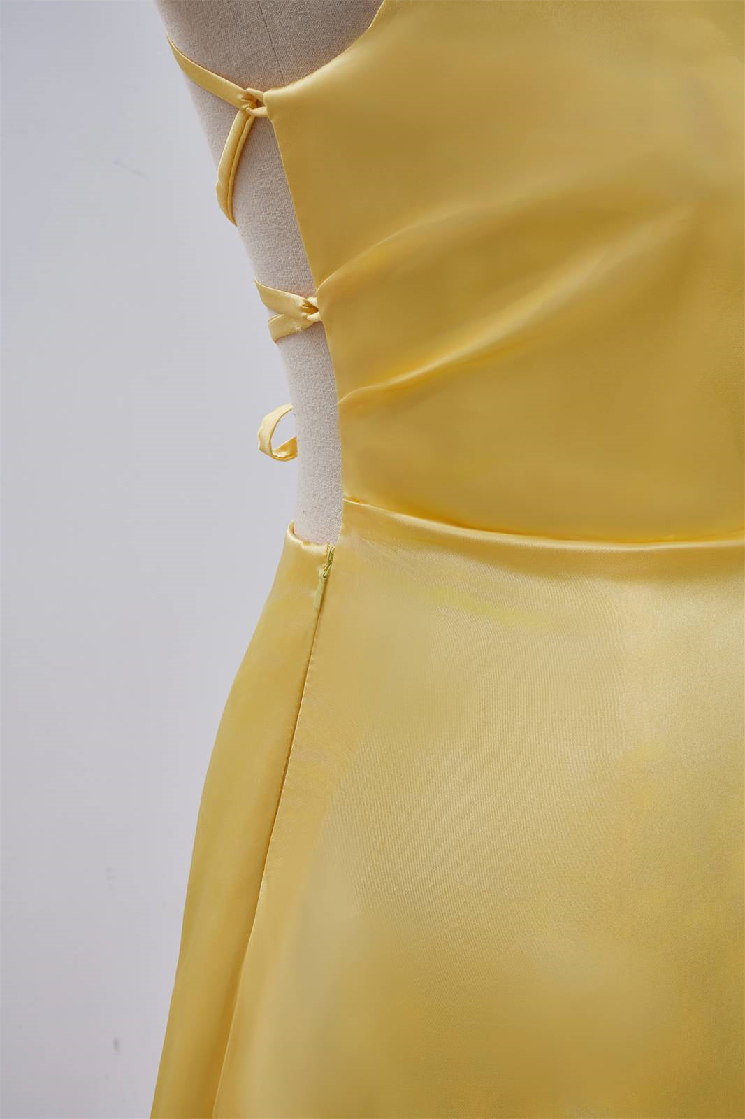 Cowl Neck Yellow Straps A-line Short Dress