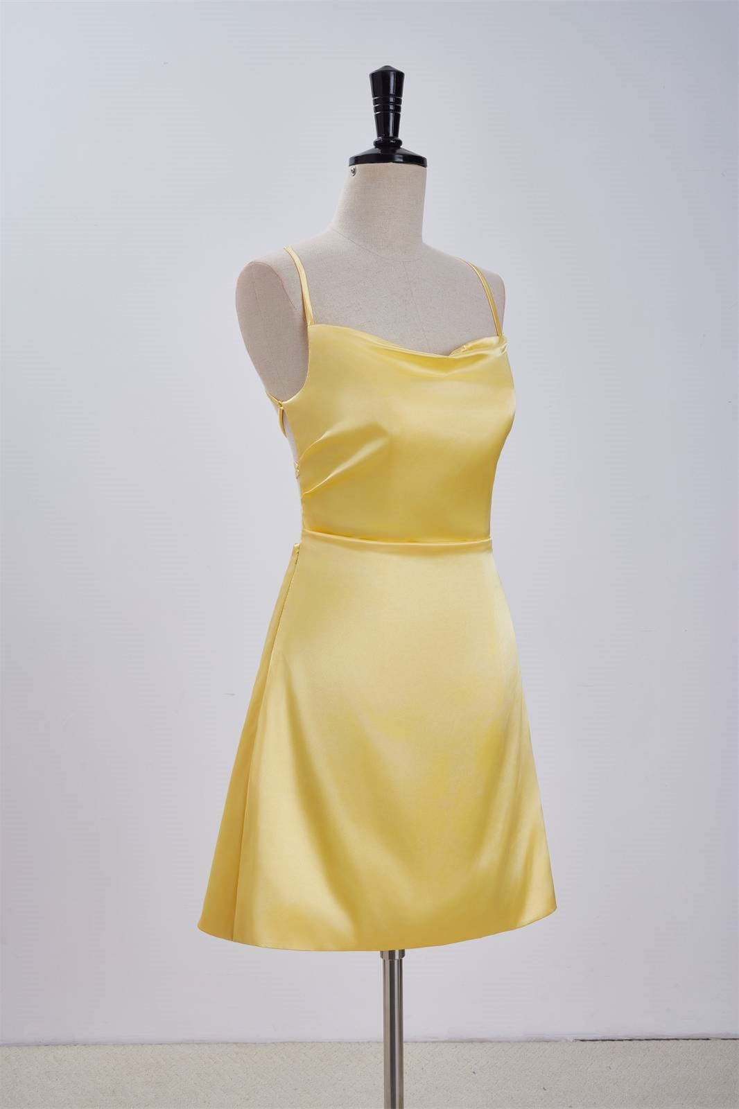 Cowl Neck Yellow Straps A-line Short Dress