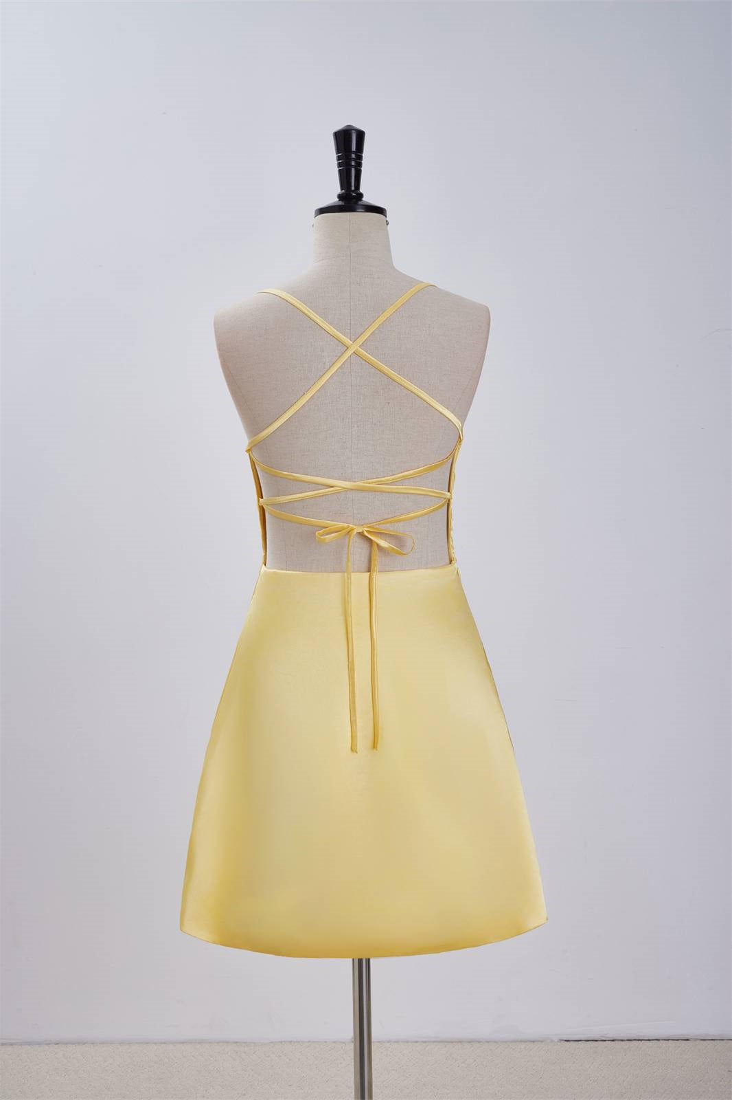 Cowl Neck Yellow Straps A-line Short Dress