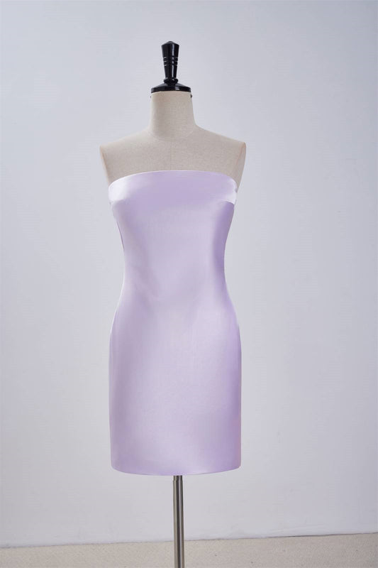 Strapless Lavender Tight Short Dress with Bow Back