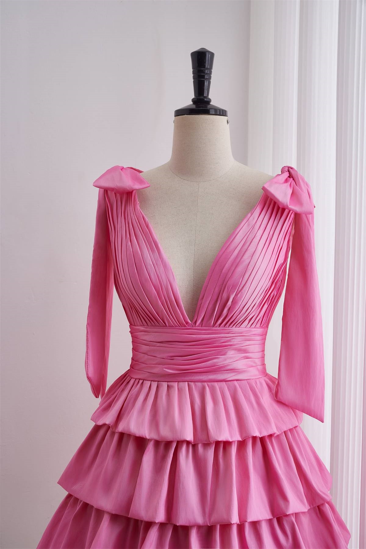 Pink Plunge Tiered Ruffle Short Homecoming Dress