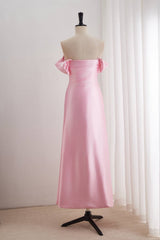 Pink A-line Off-the-shoulder Ruched Long Dress