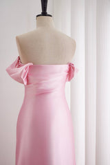 Pink A-line Off-the-shoulder Ruched Long Dress