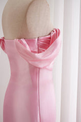 Pink A-line Off-the-shoulder Ruched Long Dress