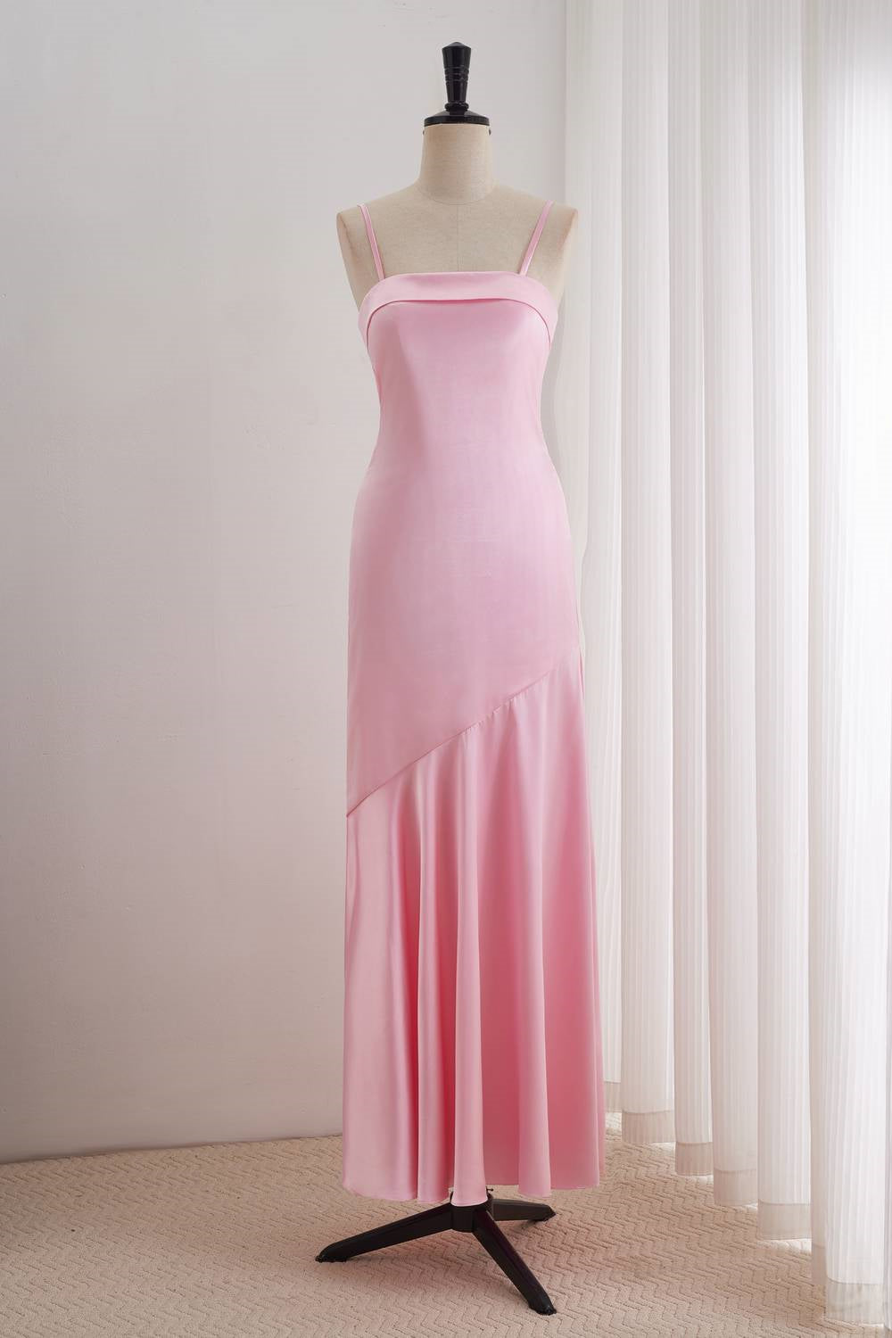 Pink Spaghetti Strap  Dress with Slit