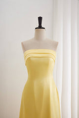 Yellow Pleated Bandeau Neckline Prom Dress