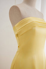 Yellow Pleated Bandeau Neckline Prom Dress