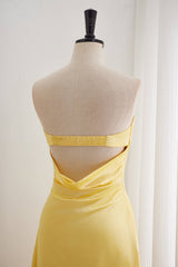 Yellow Pleated Bandeau Neckline Prom Dress