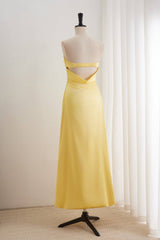 Yellow Pleated Bandeau Neckline Prom Dress