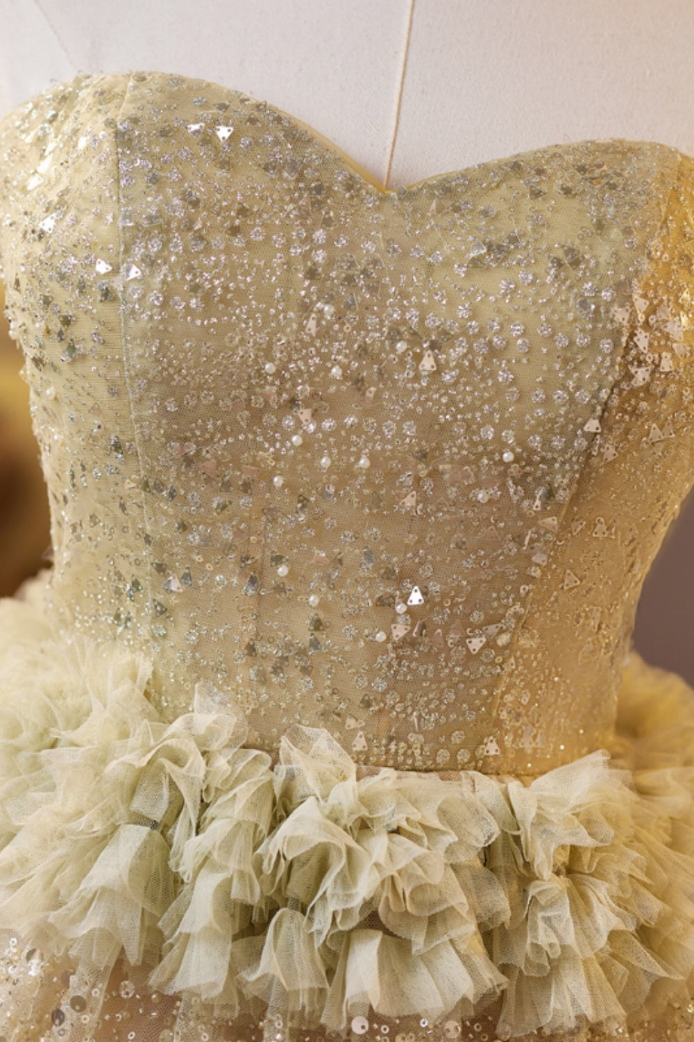 Strapless Beaded and Sequin Ruffle Short Dress