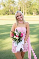 Light Yellow Strapless Sequin Floral Mini Dress