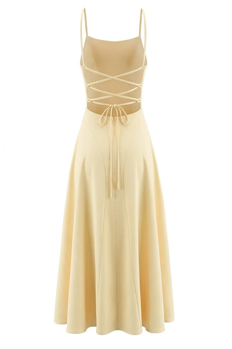 Burgundy Satin Backless Lace-Up Long Dress