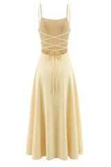 Burgundy Satin Backless Lace-Up Long Dress
