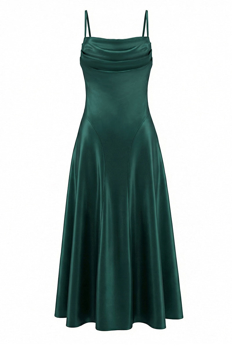 Burgundy Satin Backless Lace-Up Long Dress
