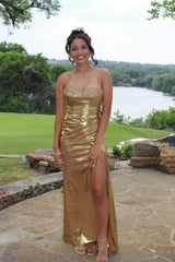 Diamond Metallic Sliver Mermaid Prom Dress with Slit