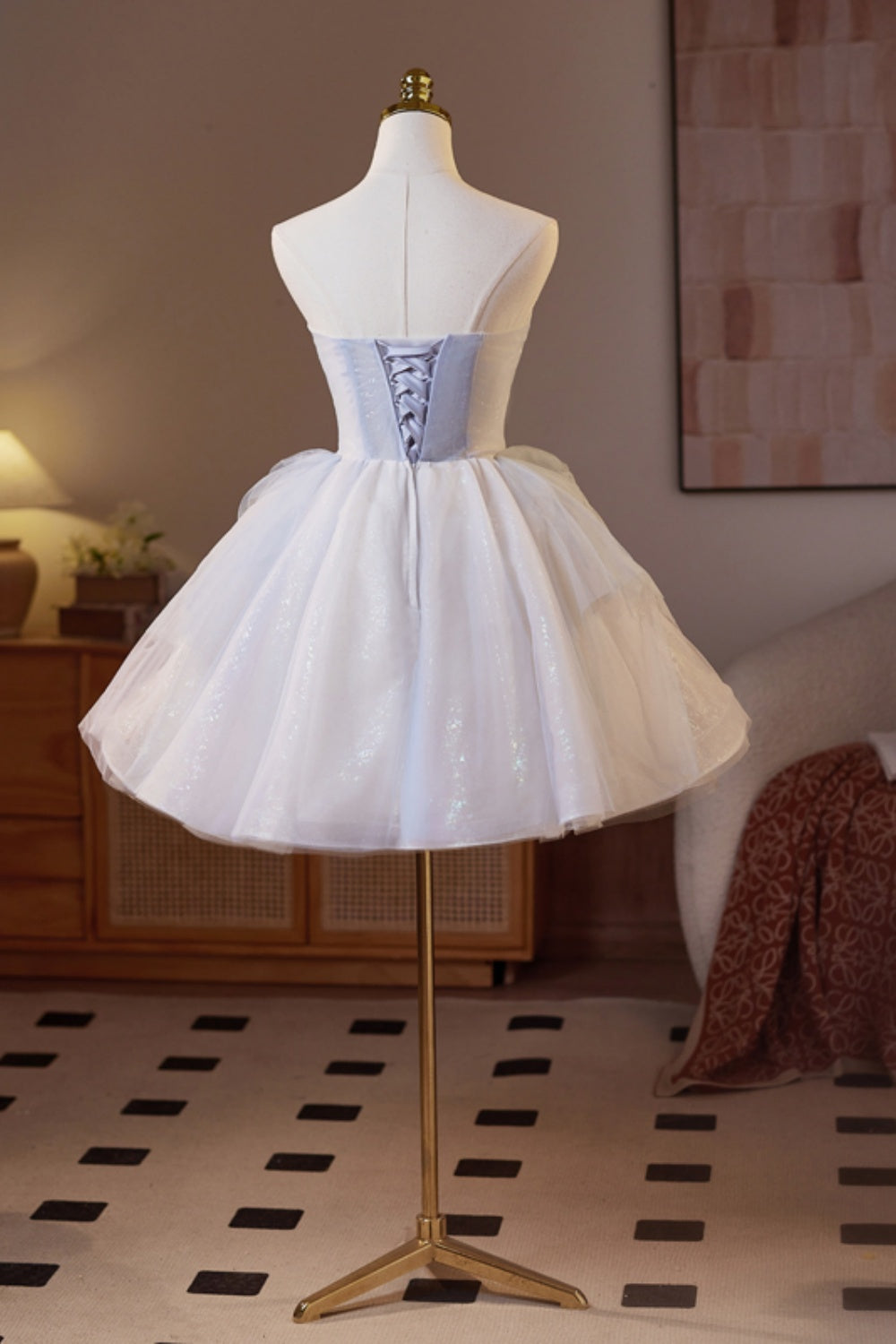 Strapless White and Blue Butterfly Sparkle Tulle Dress