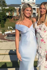 Off the Shoulder Fuchsia Satin Fitted Long Dress
