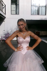 Pink Sweetheart A-Line Tiered Ruffle Prom Dress