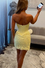 Yellow Floral Corset Lace Mini Dress