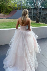 Pink Sweetheart A-Line Tiered Ruffle Prom Dress
