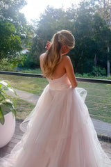 Pink Sweetheart A-Line Tiered Ruffle Prom Dress