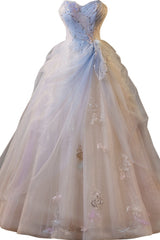 Sweetheart White and Blue Butterfly Sparkle Long Dress