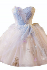 Strapless White and Blue Butterfly Sparkle Tulle Dress