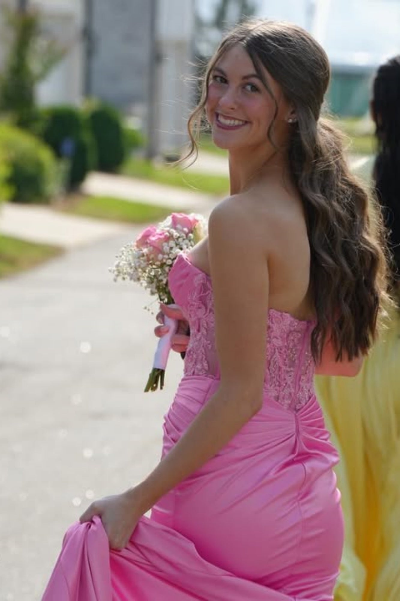 Hot Pink Floral Appliqué Dress