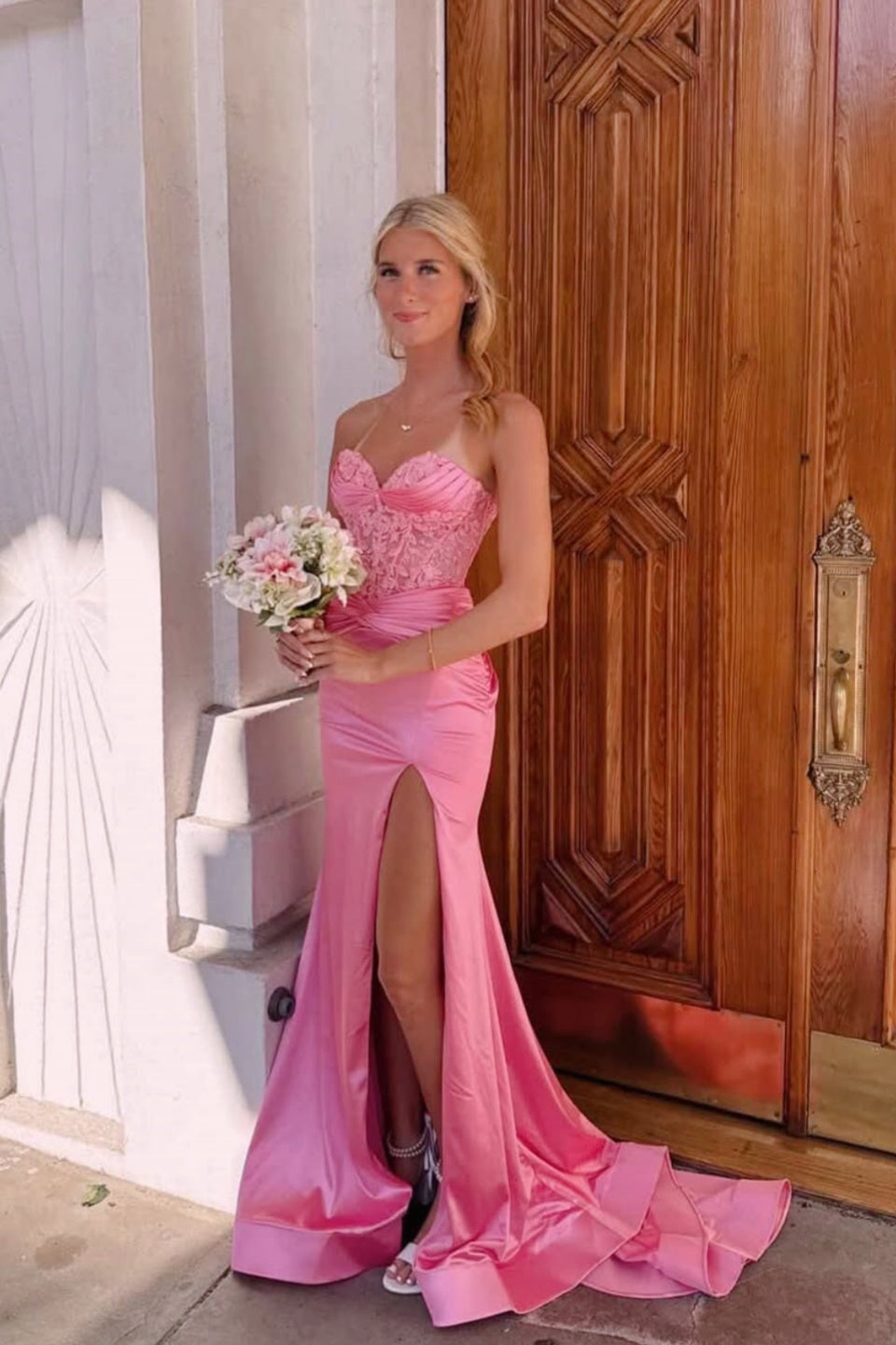 Hot Pink Floral Appliqué Dress