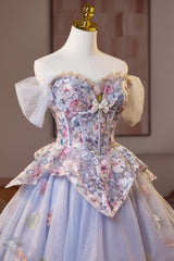 Off the Shoulder Lilac Floral Sparkle Tulle Short Dress