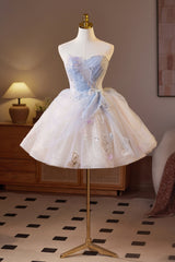 Strapless White and Blue Butterfly Sparkle Tulle Dress