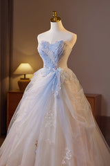 Sweetheart White and Blue Butterfly Sparkle Long Dress