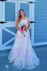 Floral Strapless A-Line Tulle Gown