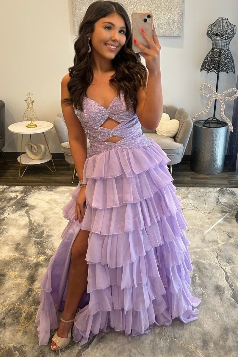 Red Ruffle Sweetheart A-Line Gown