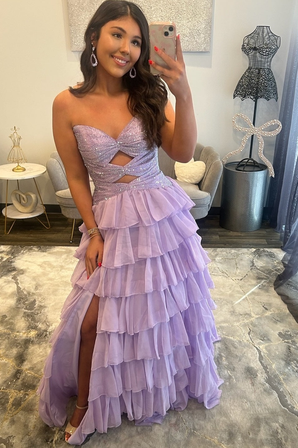 Red Ruffle Sweetheart A-Line Gown