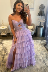 Red Ruffle Sweetheart A-Line Gown