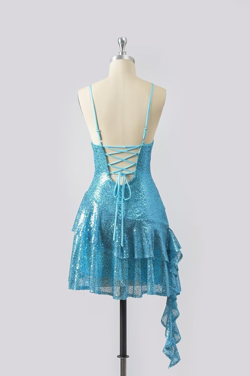 Blue Sequin Ruffle A-Line Mini Dress