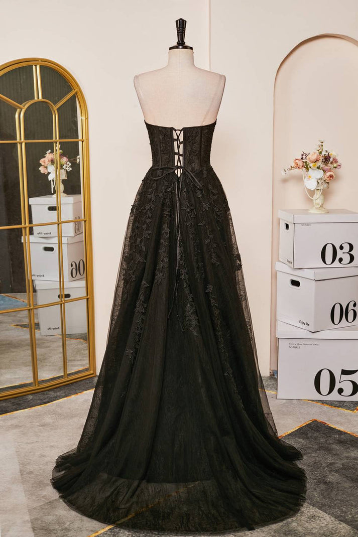 Black Sweetheart Lace Corset A-Line Prom Dress – Notjustprom