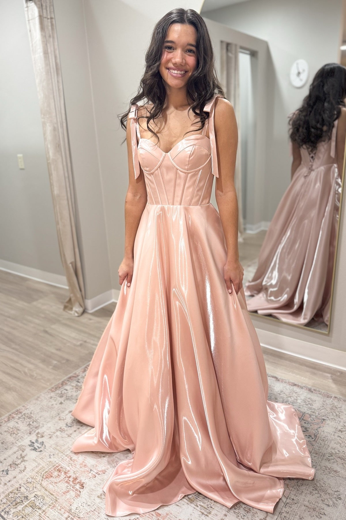 Light Pink A-line Long Dress with Pocket