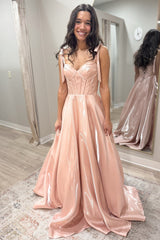 Light Pink A-line Long Dress with Pocket